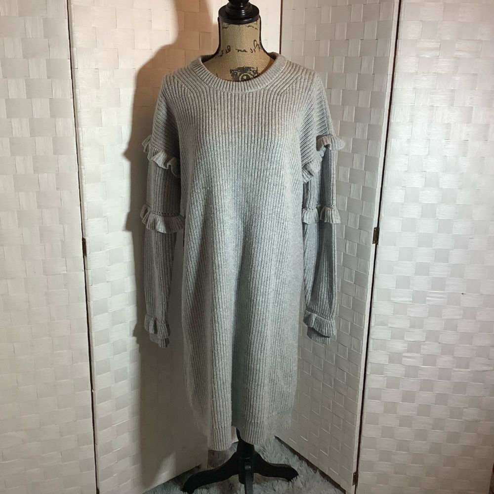 MICHAEL Michael Kors Light Gray Ribbed Sweater Mini Dress
